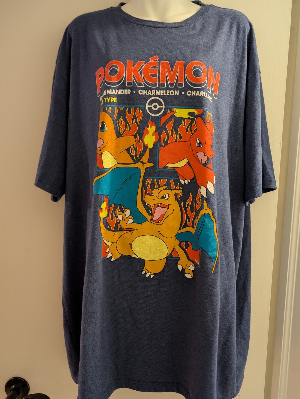 Pokémon Charizard Evolution Graphic Tee - Navy with Orange & Blue. 3XL
